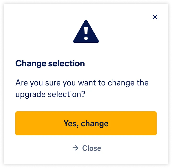 Confirmation dialog — change selection prompt