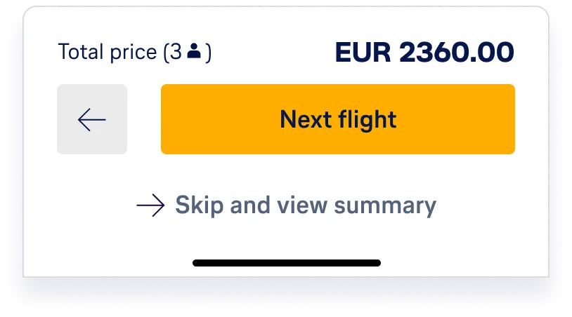 Price and navigation bar — total price with CTA
