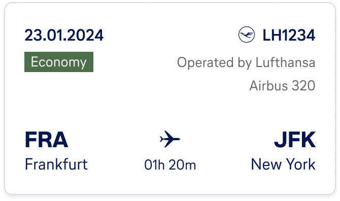 Flight card component — route, date, and flight details