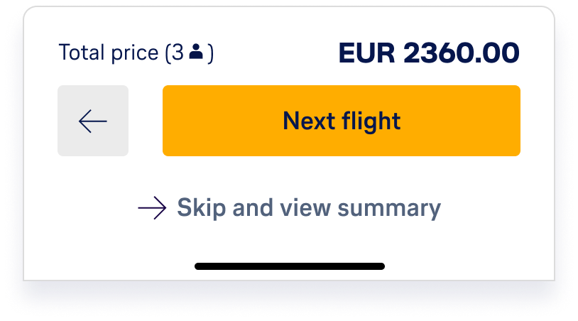 Price and navigation bar — total price with CTA